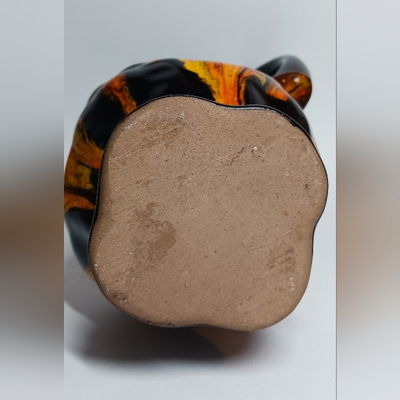 Pottery Evangeline Ware Drip Glaze Orange Dark Brown/Black Jug Vintage Pitcher - Picture 5 of 6
